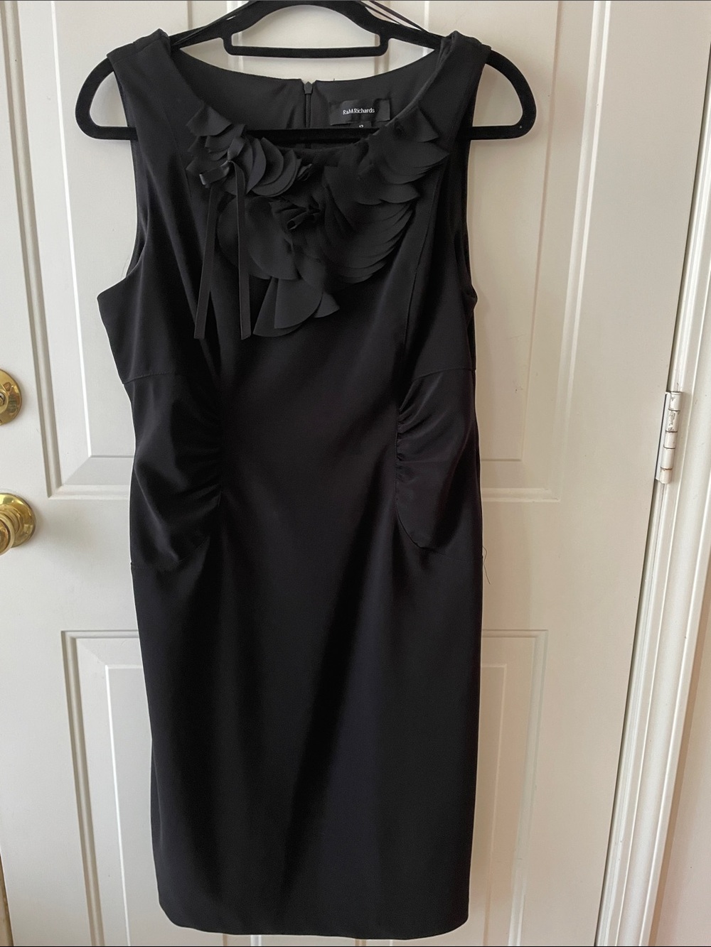 R & M Richards Black Sleeveless Midi Dress with Ruffle Neck Evening Event